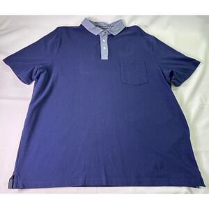 Merona XXL Mens Polo Shirt Short Sleeve Blue Chambray Collar Pocket‎